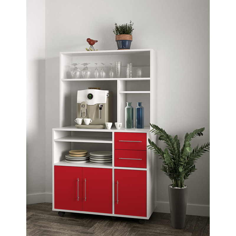 Seyma Wood Kitchen Cart, White/Red