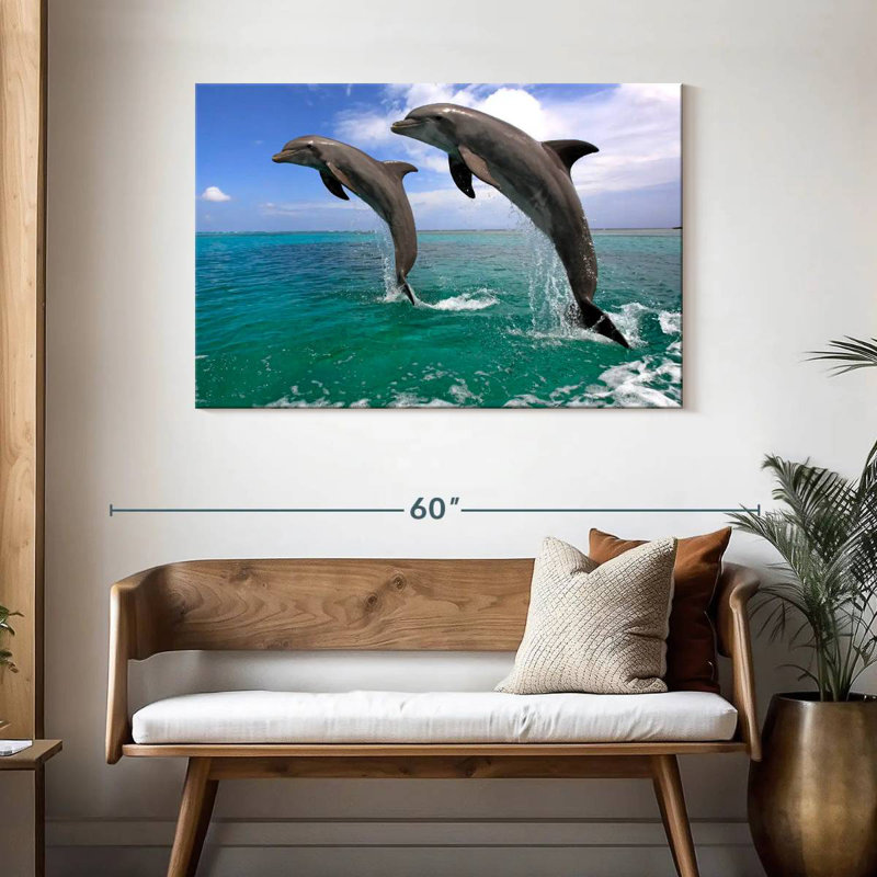 Two Jumping Dolphins, 30" H x 45" W
