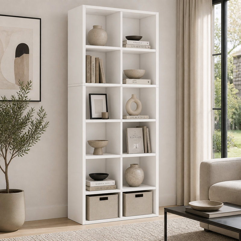 Modern Six-Tier Cube Bookcase with Open Cubby Storage