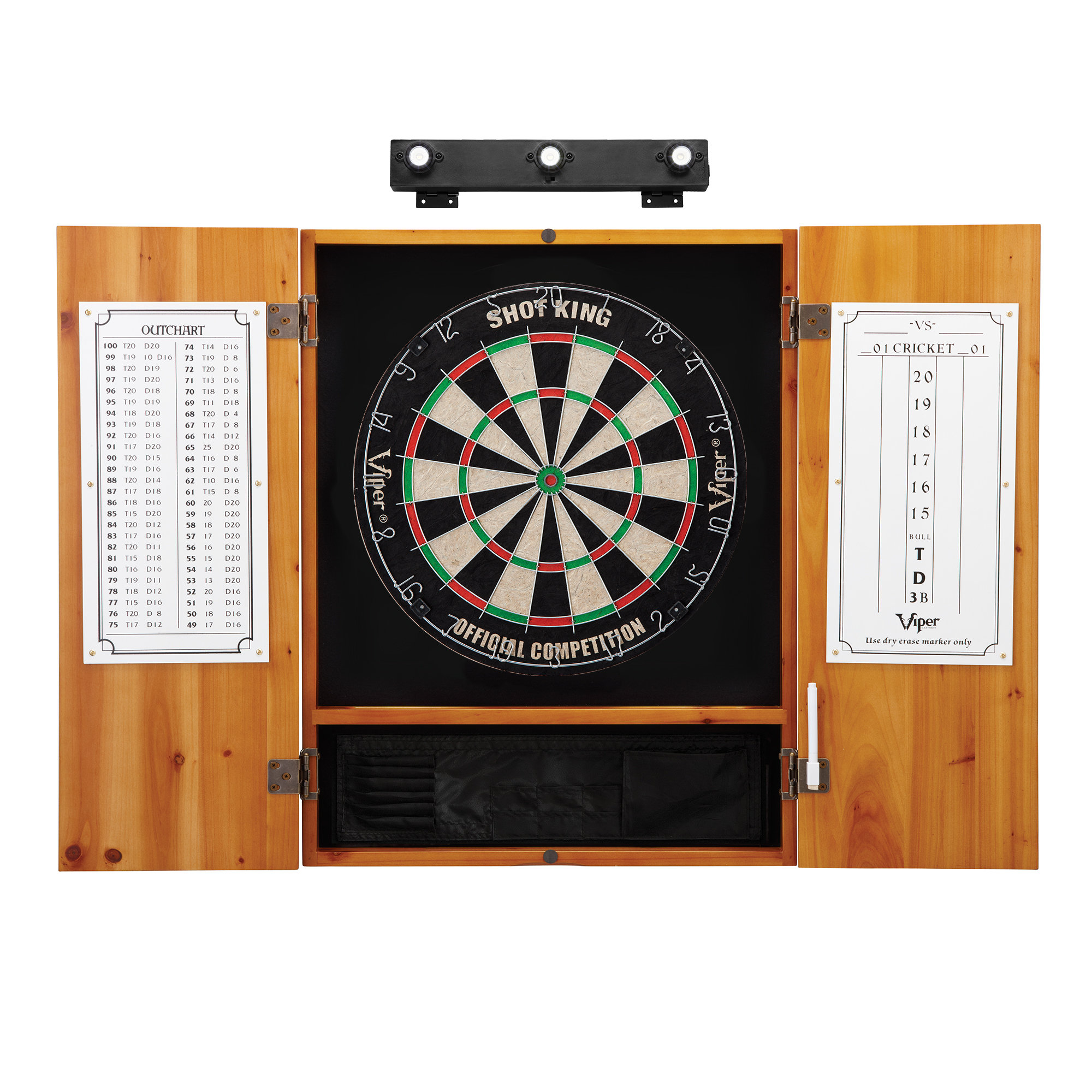 Viper Shot King Sisal Dartboard, Metropolitan Oak & Shadow Buster Dartboard Lights