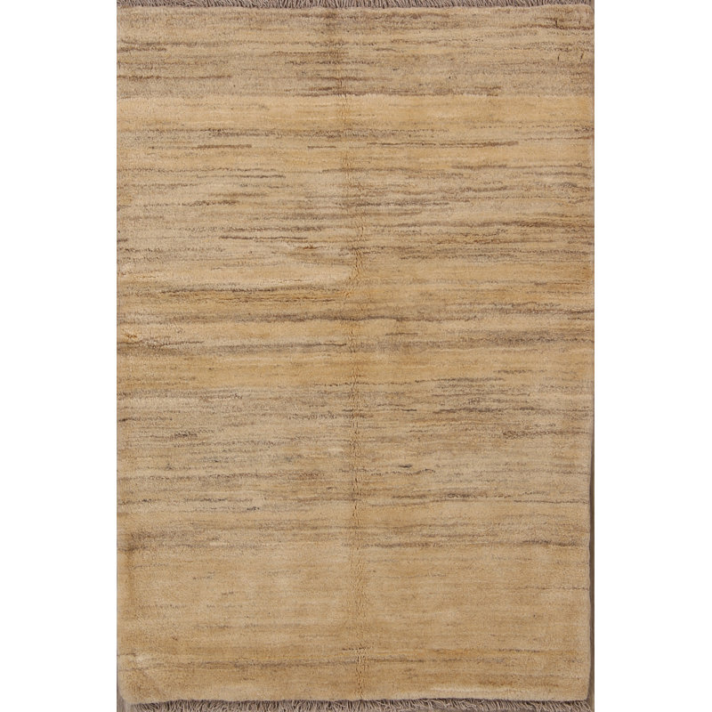 Tapis en laine beige 3 pi 8 po x 5 pi "one-of-kind" à la main noué la new age Spurgeon