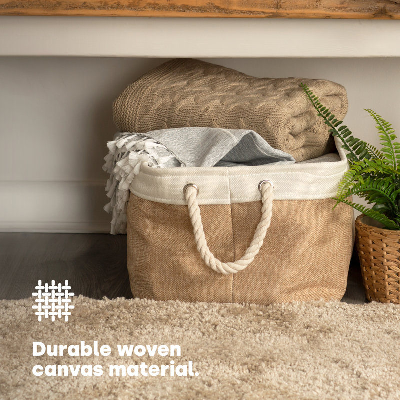 Laundry 2 Canvas Laundry Basket with Handles, Natural/White