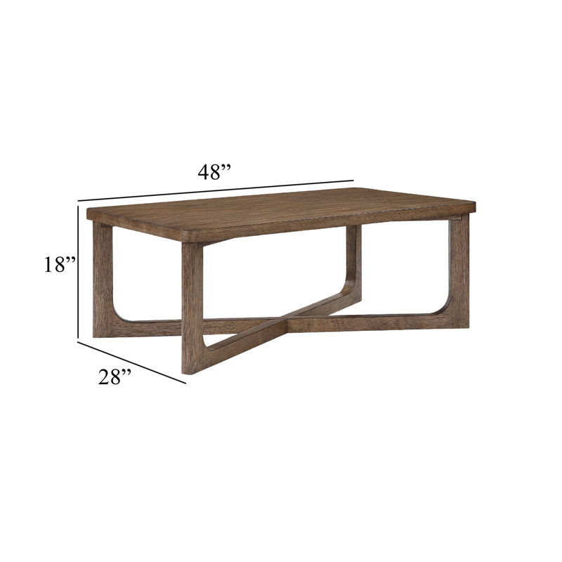 Bly Coffee Table, 48 Inch Rectangle Top, X-Base Design, Light Brown