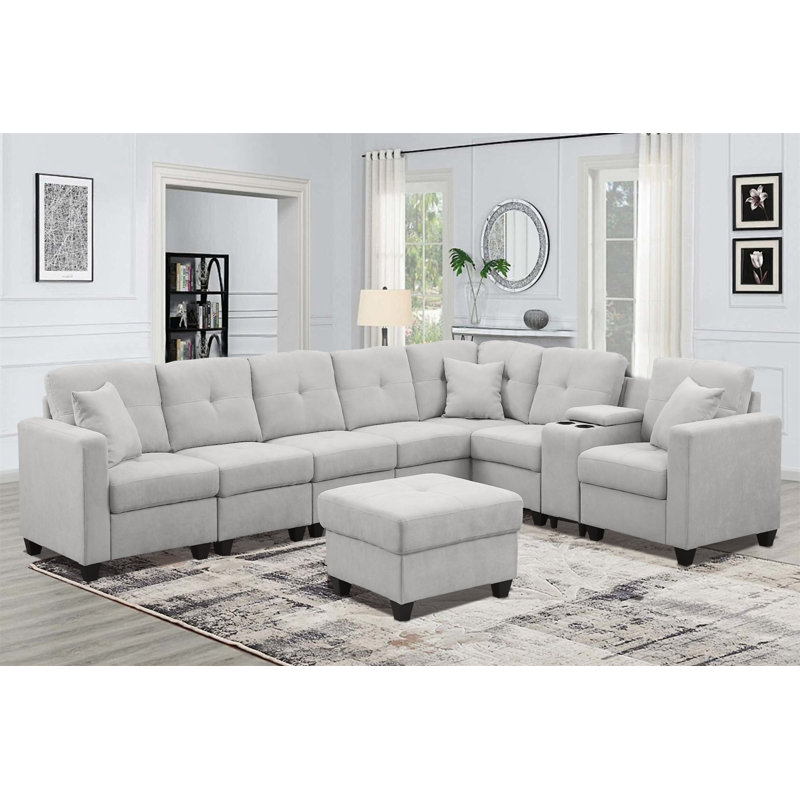 Canapé modulaire, Velours gris clair, Orienté à droite