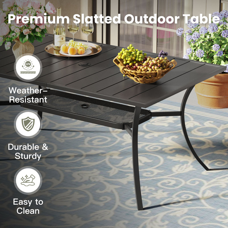 6-Person Rectangular Outdoor Patio Dining Table With Storage Shelf