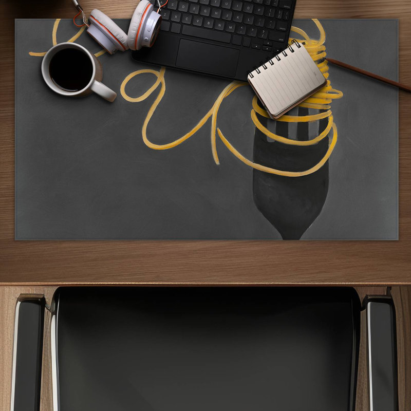 Spaghetti pasta around a fork - 14.00"x24.25" Desk mat