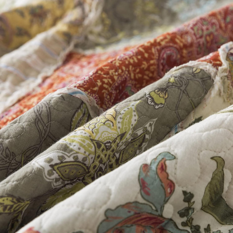 HoneiLife King Size 3‑Piece Paisley Farm Brown Handmade Patchwork Quilt Set, 100% Cotton Bedding Quilt with Matching Pillow Shams