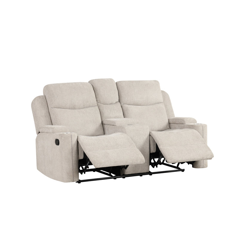 Causeuse Galya en chenille gris clair avec console Galya