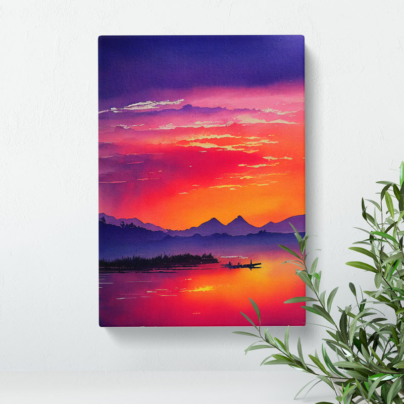 Sunset Over Mountains No.4 - Wrapped Canvas Painting, 50cm H x 35cm W x 3cm D