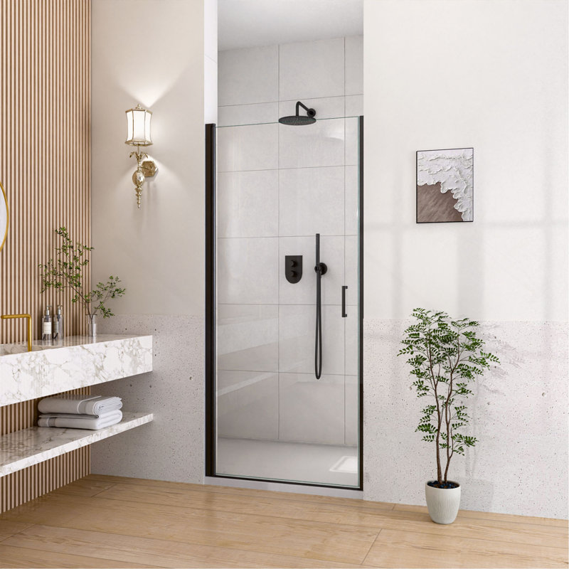 Porte de douche pivotante semi-cadrée 30 po x H 72 po avec verre trempé de 1 po d'épaisseur (6 mm)