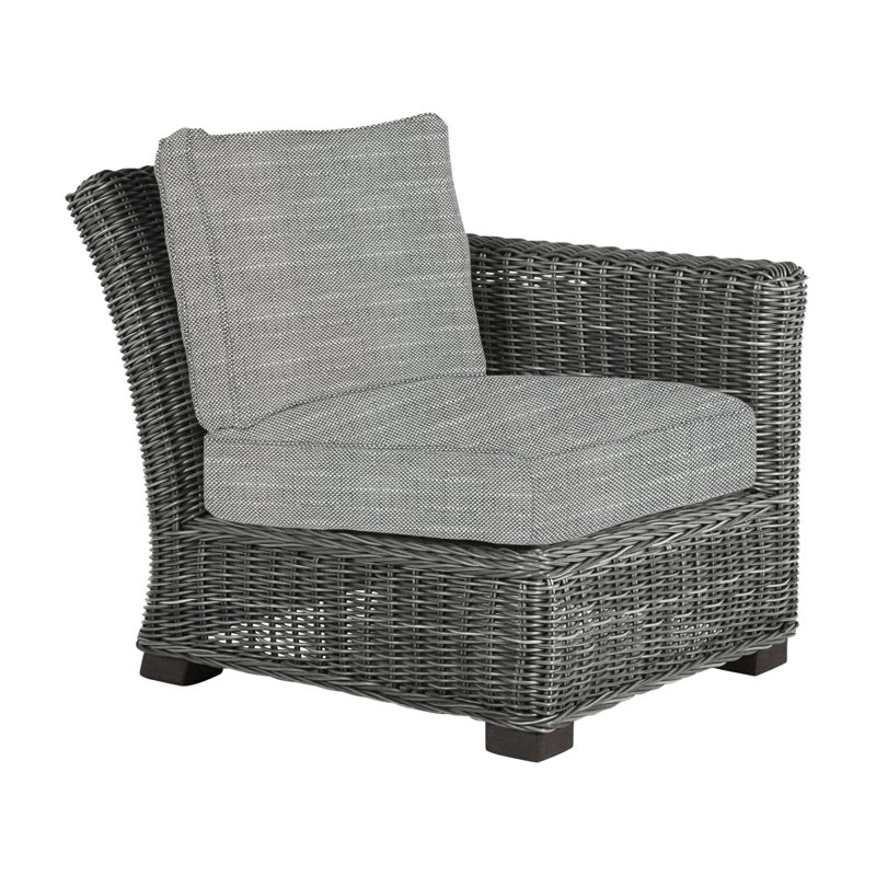 Rustic Patio Lounge Chair with Cushions, No Welt, Slate Gray, Rollo Silver InsideOut® Linen