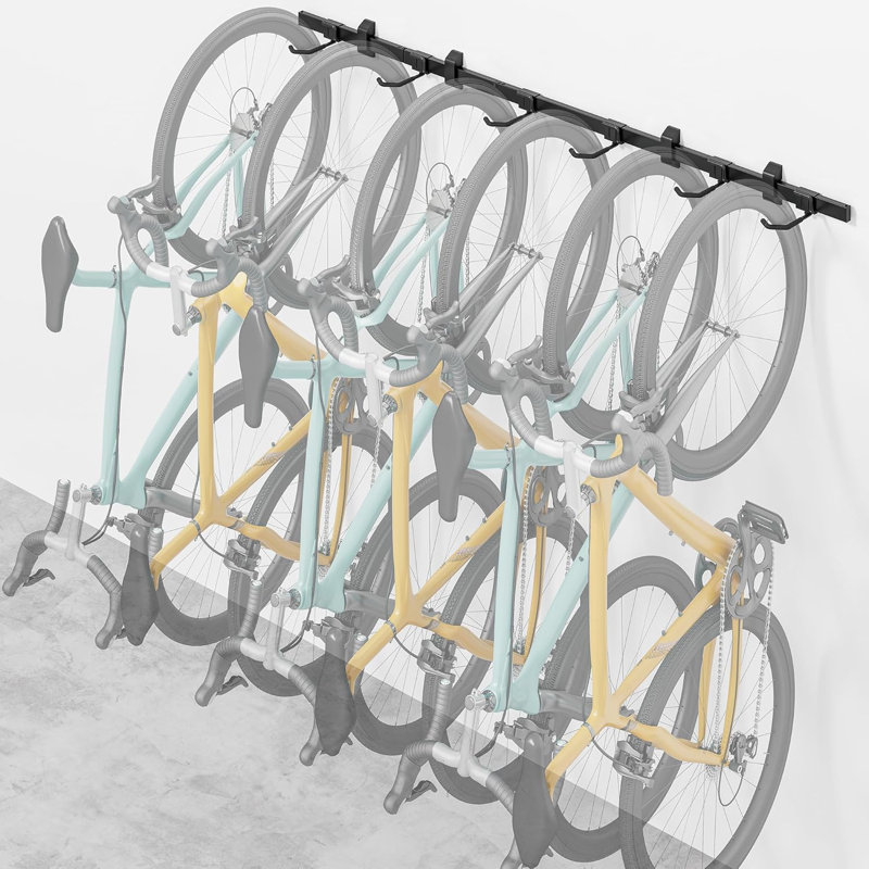 Support à vélo amélioré pour le garage, 6 cintres réglables pour le garage, équipé d'un rail allongé de 78,5 po