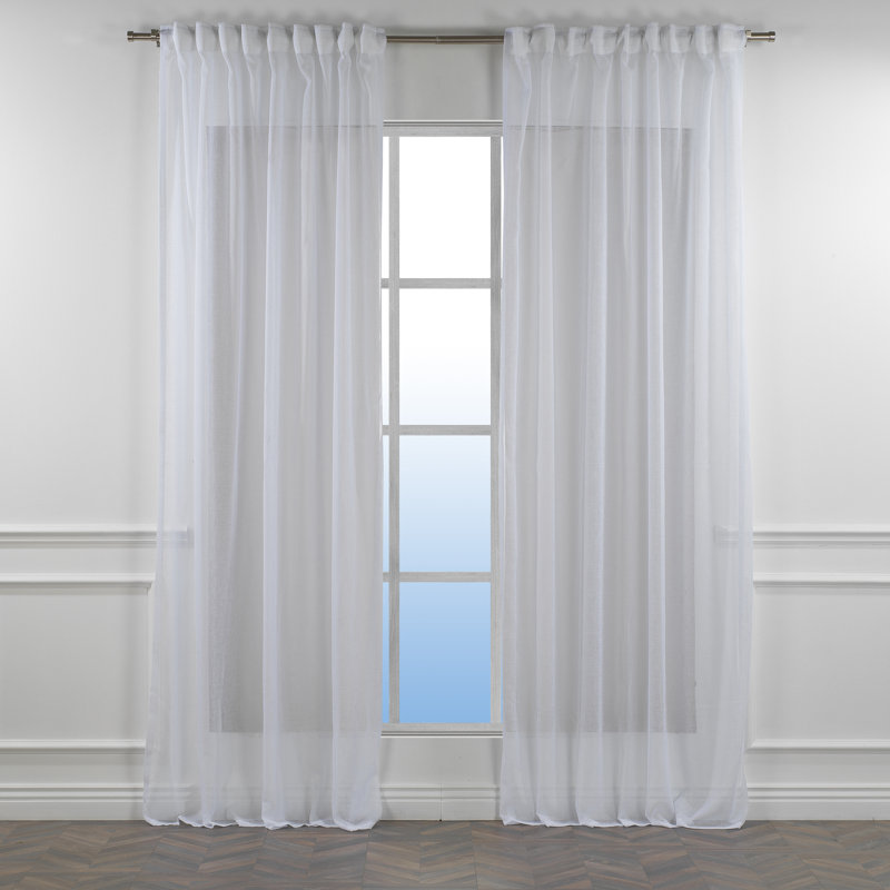 Extra Long & Extra Wide Faux Linen Sheer Curtain Single Panel, 140cm Width x 245cm Drop, White