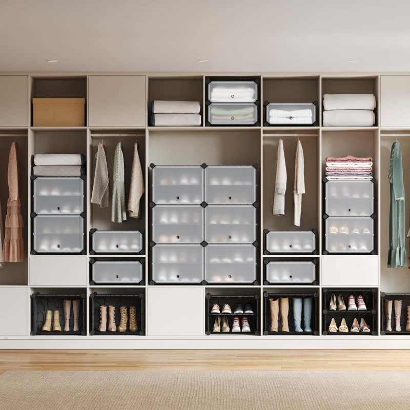 20 Pair Stackable Shoe Storage Cabinet, Black