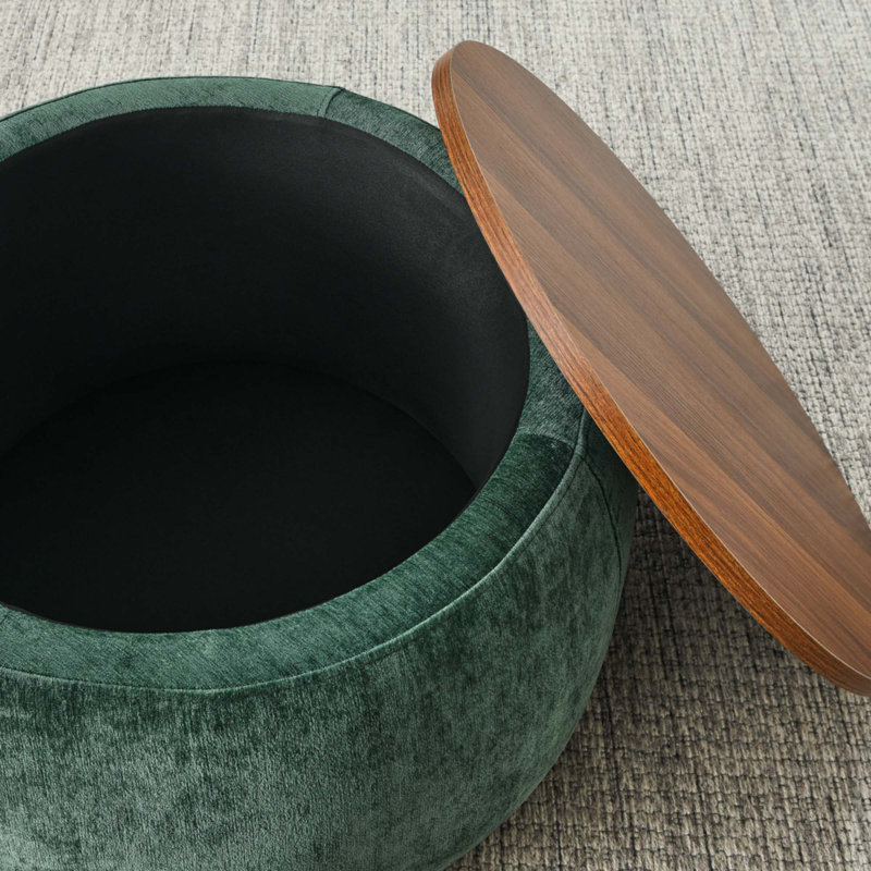 Repose-pieds rond avec rangement, fonction 2 en 1, table de bout et repose-pieds Work, avec petit siège, vert, Noir