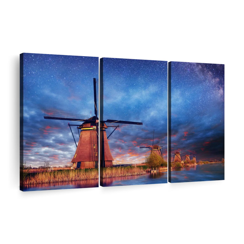«Windmills Milky Way», 3 pièces sur toile, H 28 po x l 45 po