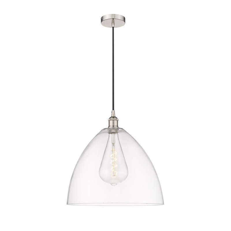 Luminaire suspendu en forme de dôme à 1 lumière Bluford, H 17,75 po x l 16 po x P 16 po, Transparent, Nickel poli