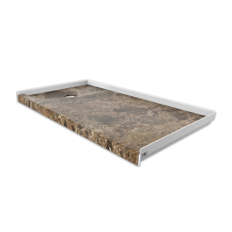 FlexStone® 60"W x 32"D Alcove Shower Base with Left Drain in Breccia Paradiso, Breccia Paradiso