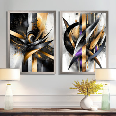 Glam Vortex of Geometric Space I - Abstract Wall Decor, Modern Abstract, art mural 2 pièces