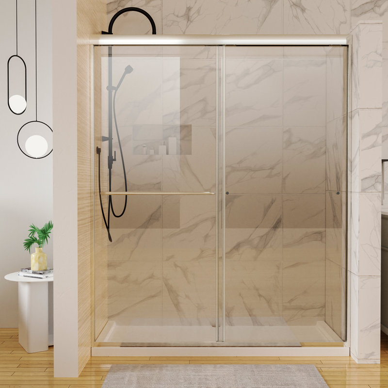 60" W x 72" H Single Sliding Frameless Shower Door, Beige