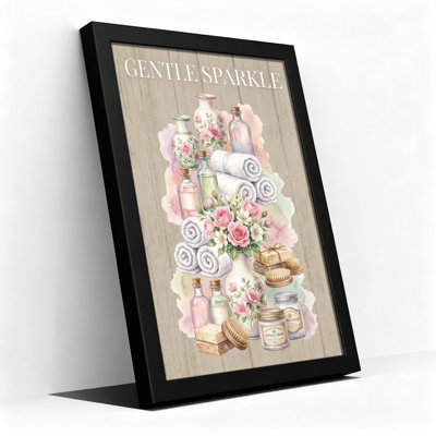 «Gentle Sparkle Floral Bath Essentials», reproduction d'art sur toile tendue sur toile, ensemble de 1
