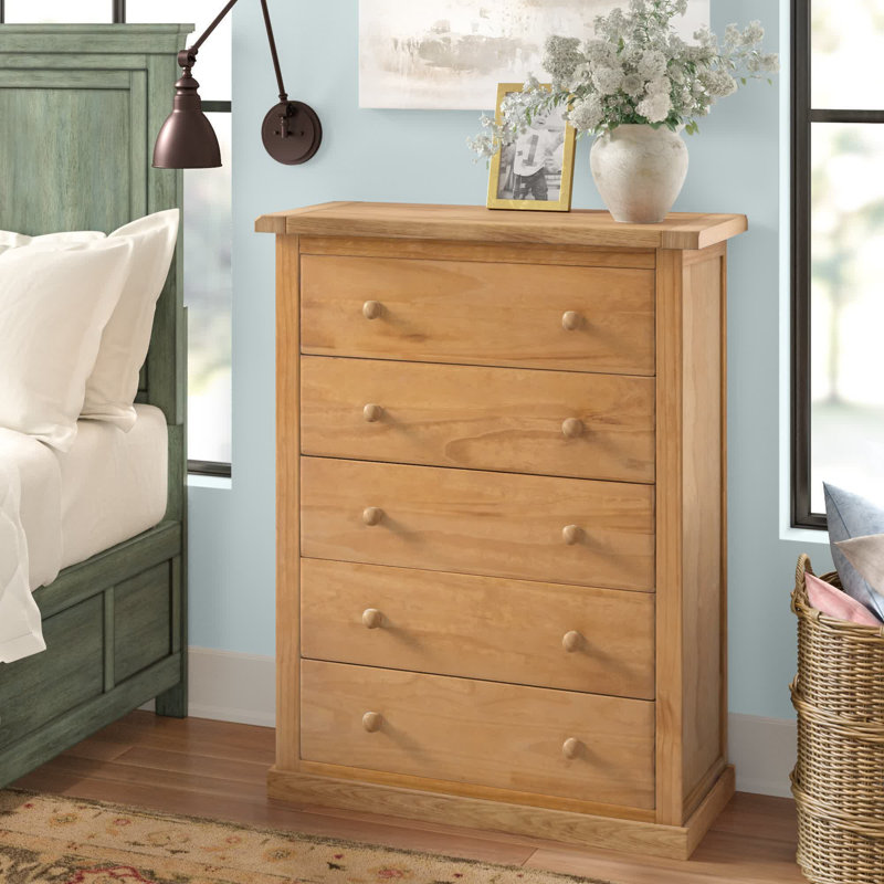 Indie 90cm W 5 - Drawer Chest of Drawers, Waxed