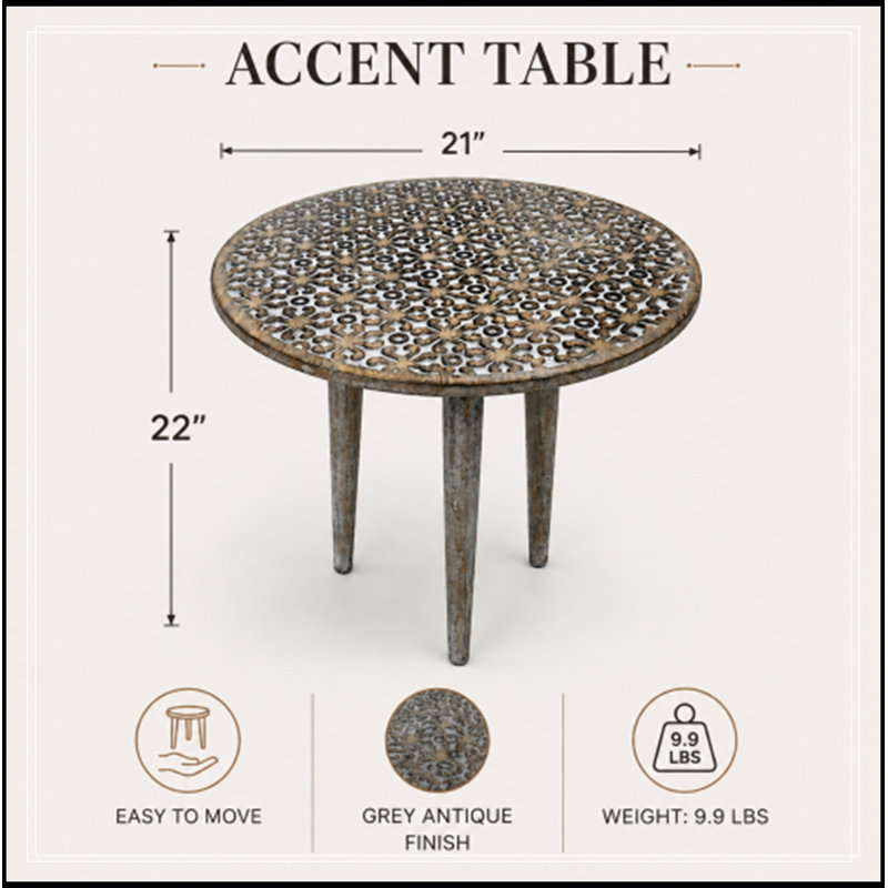 Table de bout ronde avec pieds robustes