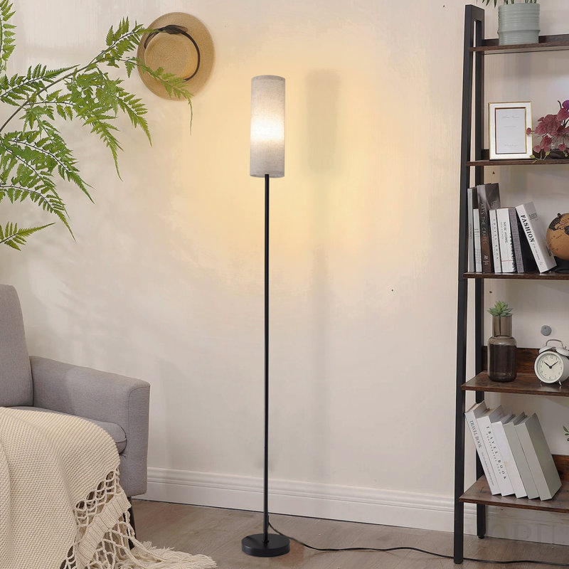 69-Inch Black Metal Floor Lamp With Fabric Shade