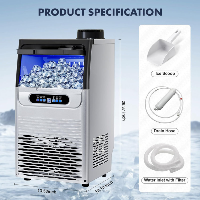 JOEAONZ Ice Maker 90 Lb. Daily Production Cube Clear Ice Freestanding Ice Maker