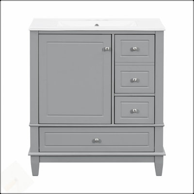 Meuble-lavabo gris de 30 pouces avec lavabo, porte à fermeture en douceur et plusieurs options de rangement pour les salles de bain modernes