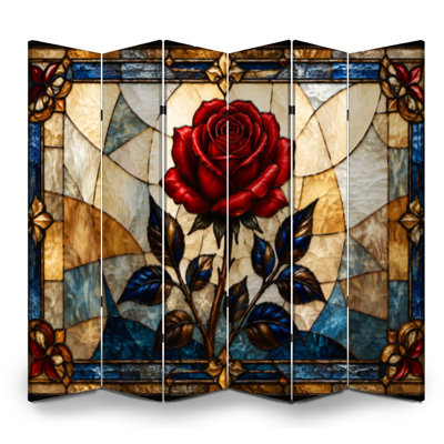 Paravent pliant à 6 panneaux, séparation de pièce en toile à motif floral rose rouge royal, cloison de protection autoportante pour plus d'intimité