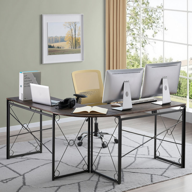 L Shaped Corner Computer Desk Industrial Writing Study Table For Home Office, Gray