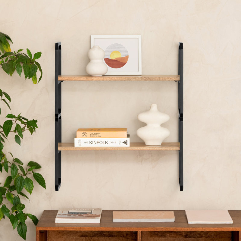 Willow Solid Wood & Metal 2-Tier Wall-Mounted Accent Shelf, Light Blonde