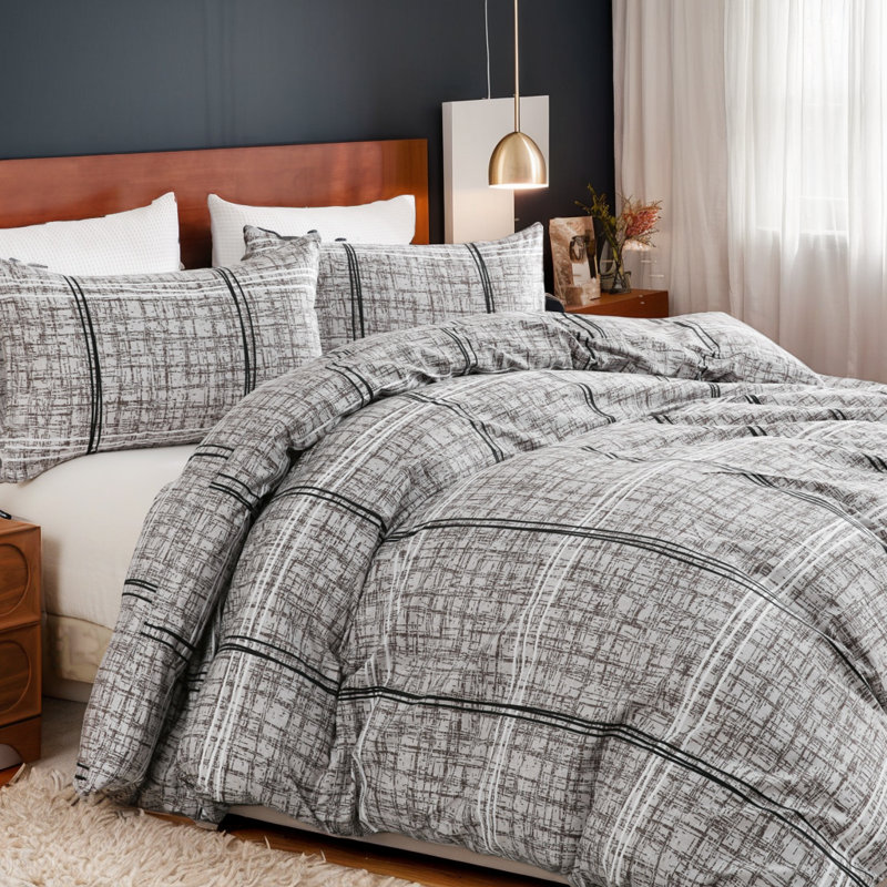 Dailynap Simple Checkered Black And White Bedding Set, King Duvet Cover + 2 Pillowcases