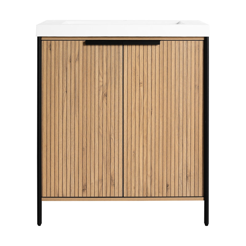 Meuble-lavabo autoportant de 30 po avec lavabo en résine. Accessoire moderne. Mécanisme de porte à fermeture en douceur. Rangement généreux. Fabriqué en contreplaqué. Lavabo à finition café pour salle de bain. Concept. Avantage. Fabrication abondante.