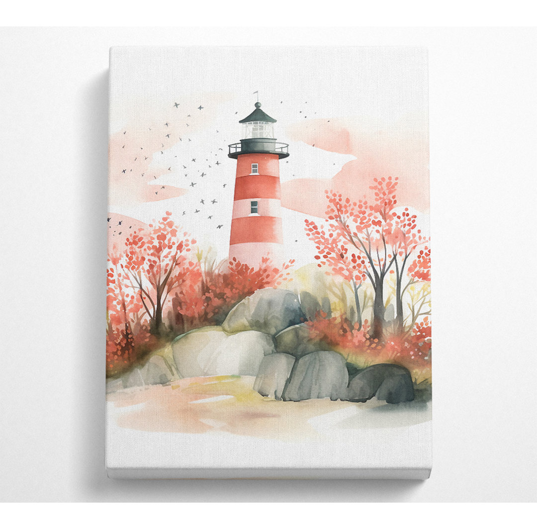 Herbst-Leuchtturm Aquarell - Kunstdrucke auf Leinwand