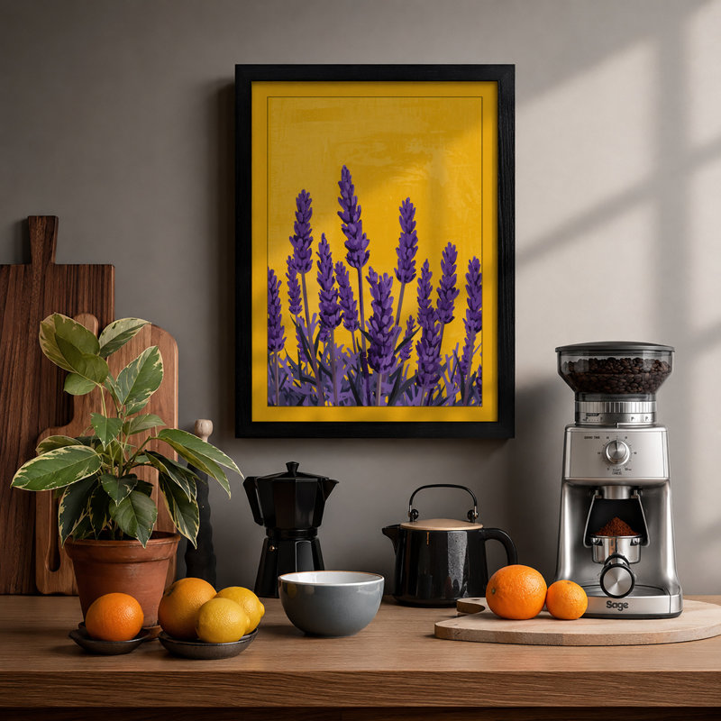 Lupines Against Gold Botanical - Framed Print, A2 - 59.4 x 42.0 cm, Black