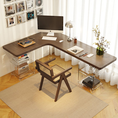 Tan+Clear Rectangular Solid Wood+Acrylic desks