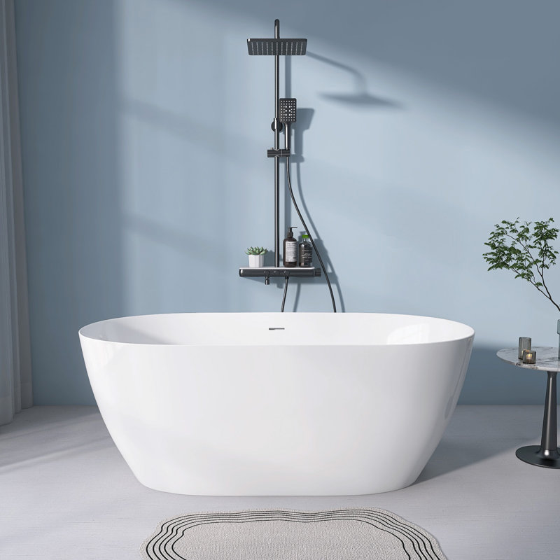 59'' x 30'' Freestanding Soaking Acrylic Bathtub, White