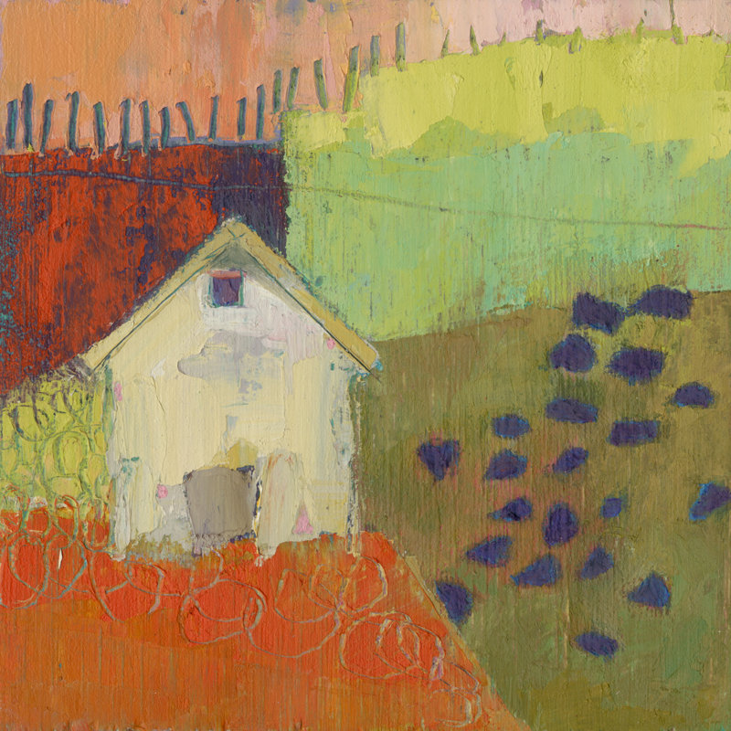 «Rewy Barn» par Sue Jachimiec, peinture sur toile tendue, H 20 po x l 20 po