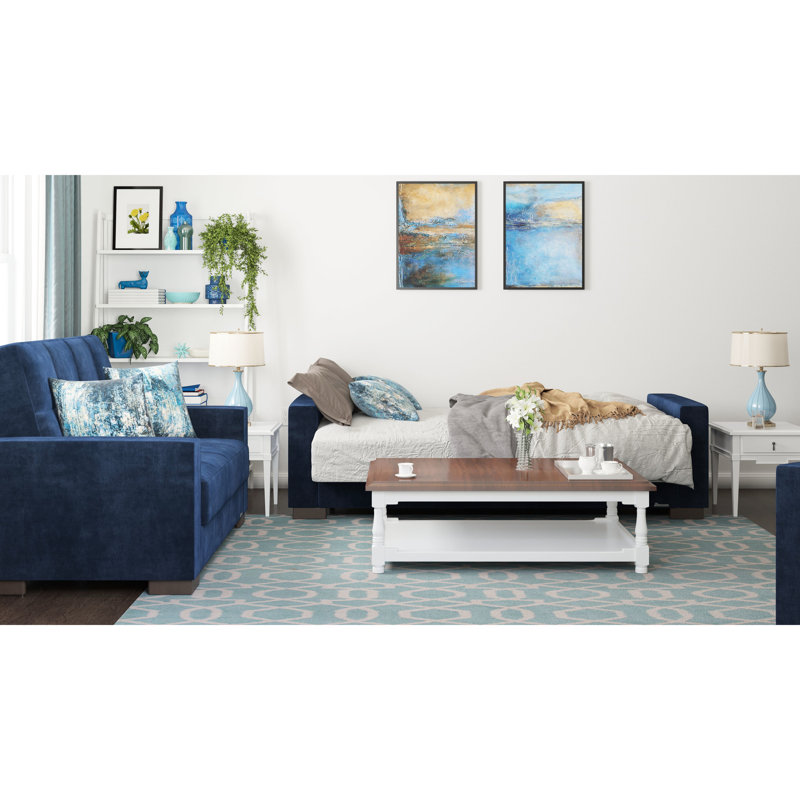 Lit de rangement en microfibre bleue - Canapé-lit rembourré élégant et pratique avec rangement, transformez votre espace