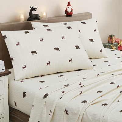 Printed Holiday 4Pc Sheet Sets, Easy Care, Soft & Wrinkle-Resistant Holiday Bedding - Polar Bears & Reindeers, Queen