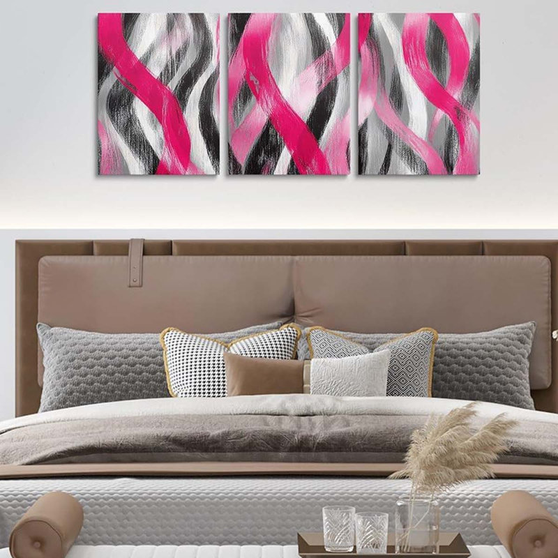 3 Piece Wrapped Canvas Print, Pink