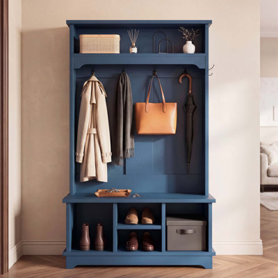 Arbre d'entrée multifonctionnel avec rangement pour chaussures, 4 casiers, 1 plateau supérieur et banc pour une vie organisée