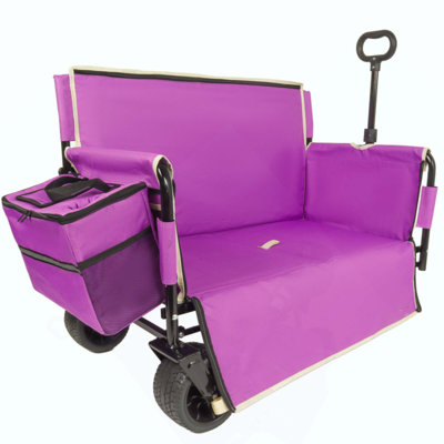 Chariot pliant 3-en-1 avec siège de banc et rangement, protection brevetée - comprend 1 sac de glace, 500 lb de roues tout-terrain robustes d'une capacité de 180 l pour le camping, la plage, les sports et le jardin