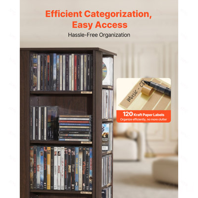 Media Storage Cabinet, CD Rack Tower, 34 Compartments Rotating Media Tower Rack for CDs, DVDs, Books and Game Discs, DVD Stand for Living Room, Home Office and Recording Room
