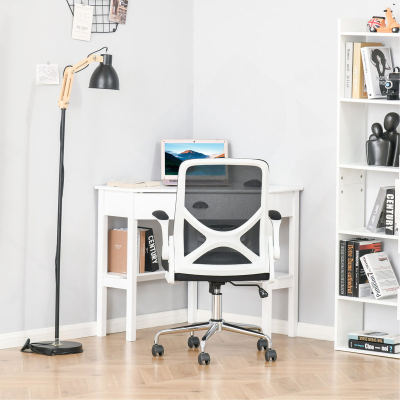 Bureau d'angle, bureau d'ordinateur triangulaire avec tiroir et tablettes de rangement pour petits espaces, poste de travail de bureau personnel