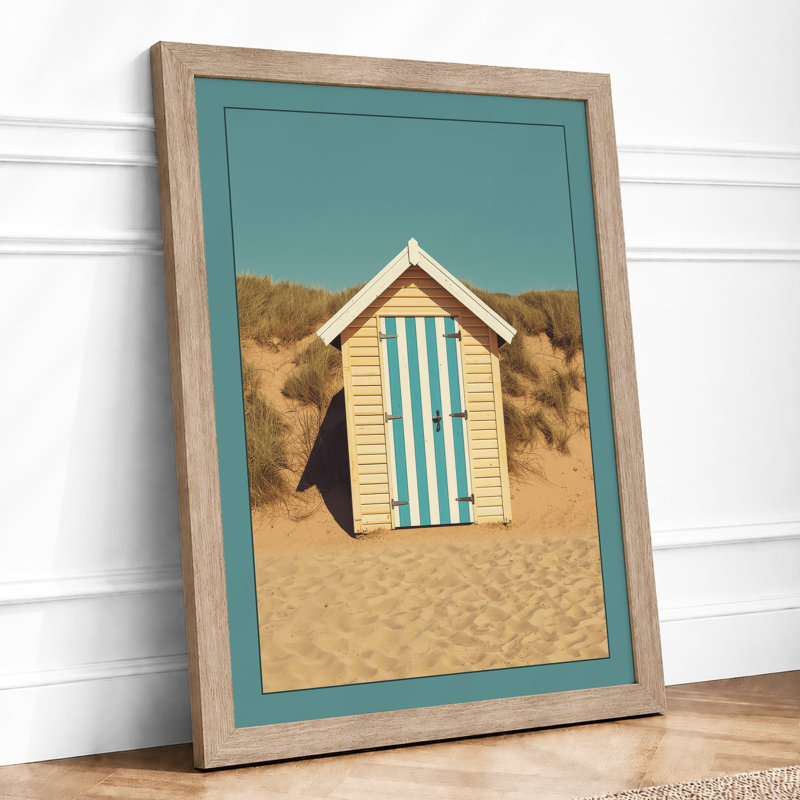 Solitary Beach Hut Coastal - Framed Print, Oak, A4 - 29.7 x 21.0 cm