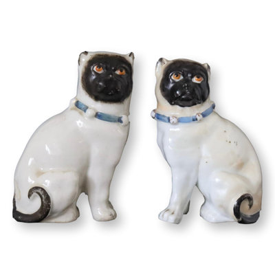 Antique German Porcelain Pug Dogs, Pair