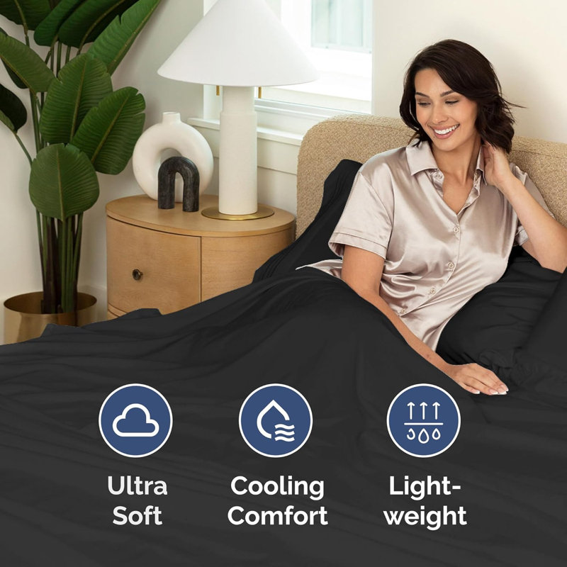 Soft Flat Sheet – Cooling, Breathable & Wrinkle Free Top Sheet, Black, Twin XL